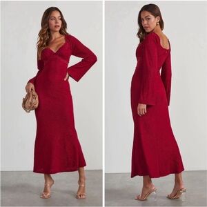 Nyara Long Sleeve Mermaid Midi Dress - Dark Magenta / L